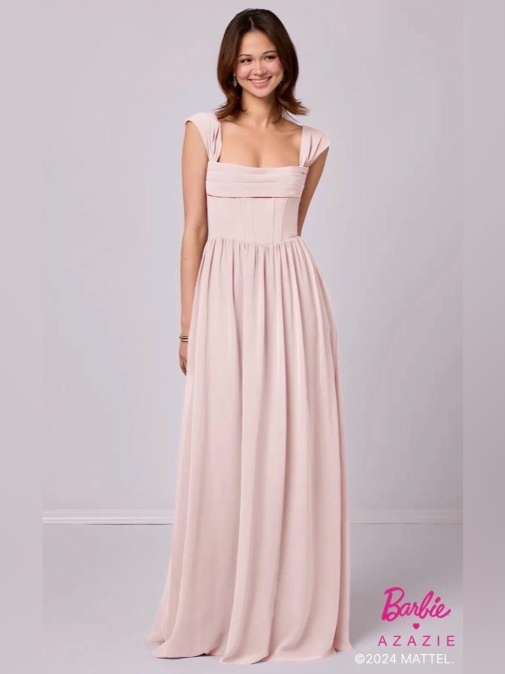 AZAZIE Blushing Pink A-Line Corset Chiffon Bridesmaids Dress